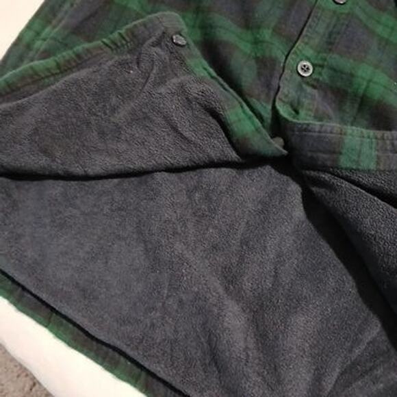 L.L.Bean Medium Tall Men's 100% Cotton Flannel Polar Fleece Lined Green/Blue - Picture 3 of 11